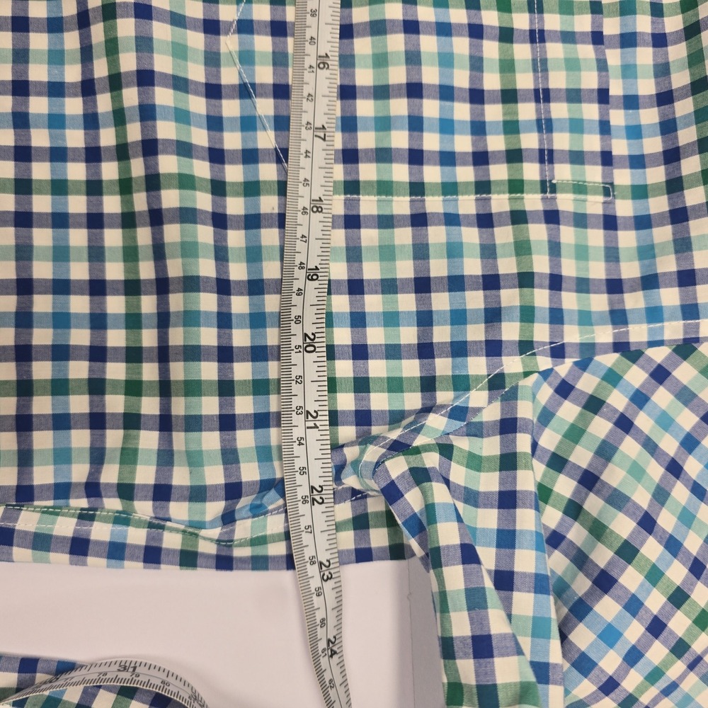 LL Bean Mens Medium Tall Blue Green Gingham Wrinkle Free Button Down Shirt - Picture 5 of 6